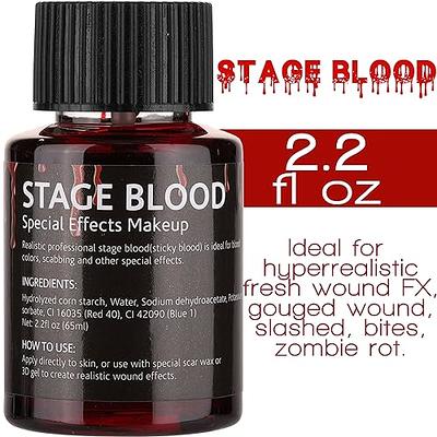 Halloween Fake Blood Makeup, 2 oz Stage Blood Bottle, Dark Blood, Wash