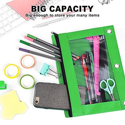 3 Rings Binder Pencil Pouch, Zipper Pencil Pouches, Fabric Pencil Pouches  for 3 Hole Binder, Zippered Pencil Cases Pockets Bags with Clear Window for  Office School Supplies, 2 Pack 