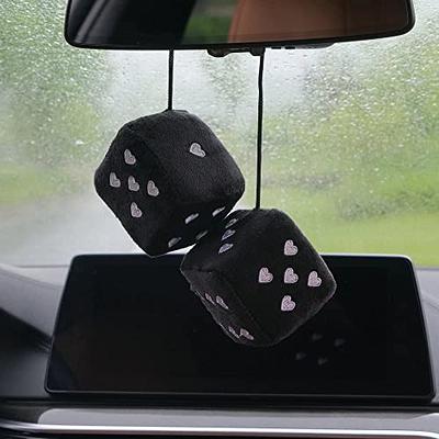 Pair 3” Fuzzy Plush Dice Heart Shape Decor for Car Rearview Mirror, Retro  Square Decoration Dice for Car Hanging Accessories (Black-Red) - Yahoo  Shopping
