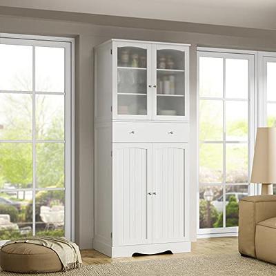 Tall Freestanding Wooden Storage Vanity, Kitchen Pantry, and