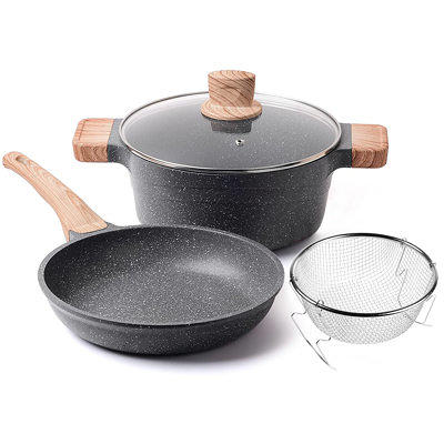 Pots and Pans Set, Nonstick Granite Cookware Sets Induction Compatible 14  Pieces with Frying Pan - Yahoo Shopping