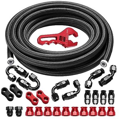 3/8 6AN 12ft Fuel Line Hose Kit, Nylon Stainless Steel Braided Fuel Line Oil/Gas/Fuel Hose End Fitting Hose with 6pcs Swivel Fuel Hose Fitting