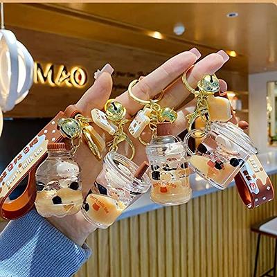 New Cartoon Pearl Milk Tea Cute Keychain For Women Kawaii Keychains For  Ladies Girls Bag Car Charm Accessories Gift Key Rings