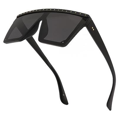 Dollger Square Oversized Sunglasses for Women Men Fashion Flat Top Big  Black Frame Shades