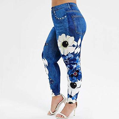 MAYW Stretchy Comfy Seamless Skinny Denim Print Fake Jeans,Women's Denim  Print Fake Jeans Seamless Full Length Leggings,Casual High Waist Flower  Printed Leggings That Look Like Jeans for Women - Yahoo Shopping