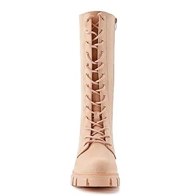 Dbzhuyn Cowboy Cowgirl Boots Denim Boots for Women,Women's Fashion Lace  Knee High Boots Casual Chunky