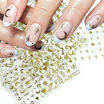 6 Sheets Star Nail Stickers 3D Glitter Shiny Gold Silver White