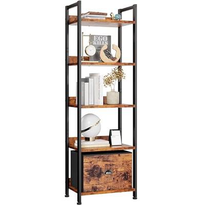 Furologee 5 Tier Bookshelf with Drawer, Tall Narrow Bookcase with Shelves,  Wood and Metal Book Shelf Storage Organizer, Industrial Display Standing Shelf  Unit for Bedroom, Living Room, Rustic Brown - Yahoo Shopping