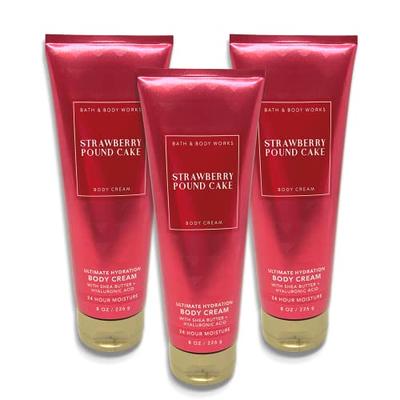 Bath and Body Works Strawberry Pound Cake Body Cream Shower Gel Whipped  Bath Foam Gift Set