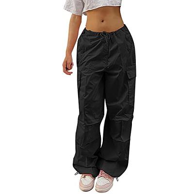 Vintage Grey Cargo Pants For Women Low Waist, Sporty Pockets, Wide