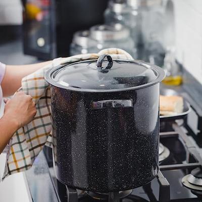 Granite Ware 7.5 Qt 3 Piece Multiuse Pasta Pot Set, Strainer Pot with lid.  (Speckled Black) Seafood, Soups, Sauce, Large Capacity. Easy to Clean.