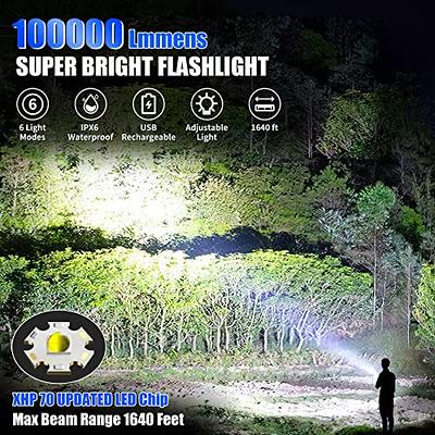 Rechargeable Flashlights High Lumens, 100000 Lumen Tactical Flashlight  Powerful Handheld LED Flashlight, Shockproof Waterproof Zoomable High  Powered Durable Flashlight for Outdoor Indoor Camping 