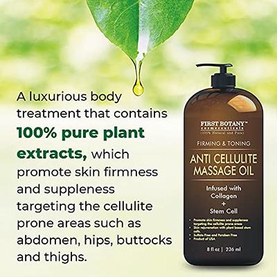 Anti Cellulite Massage Oil, 8 fl oz | 100% Natural Cellulite Remover Oil  for Thighs and Butt Firming | Chemical Free Body Oil for Skin Tightening  and