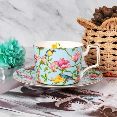 BTaT- Floral Tea Cups and Saucers, Set of 8 (8 oz) Multi-color with Gold  Trim and Gift Box, Coffee Cups, Floral Tea Cup Set, British Tea Cups