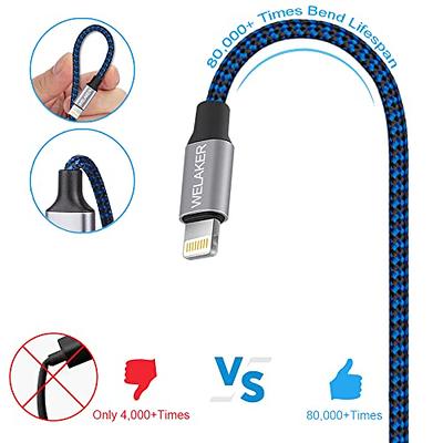 6ft Long MFI Certified Phone Charger Cable - Heavy-Duty Durable Braided  Data Sync Lightning to USB Charging Cables Cords for iPhones - Blue, White