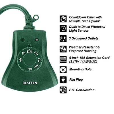 BESTTEN Remote Control Outdoor Outlet with Dusk to Dawn and