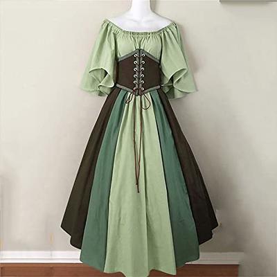 Renaissance Costume Womens Medieval Chemise Dress Irish Over Dress Gothic  Vintage Long Dress Lace UP High Waist Gown Dress : : Clothing