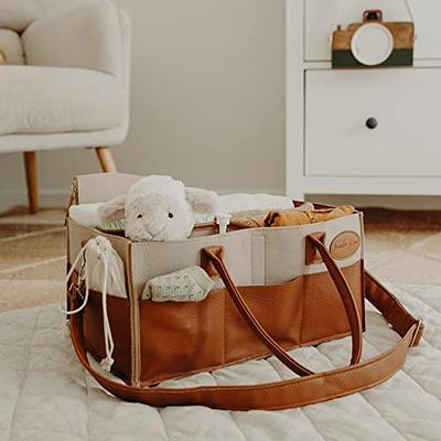 Diaper Caddy Organizer Baby Nursery Storage Basket with Zipper Lid and  Leather Handle Baby Changing Bag