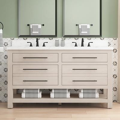 allen + roth Floating 60-in White Undermount Double Sink Floating Bathroom  Vanity with Natural Carrara Marble Top at