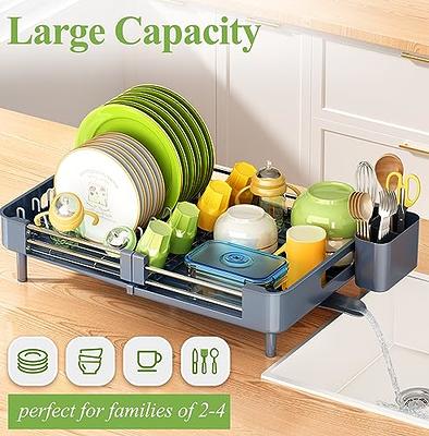 Dish Drying Rack - Expandable Dish Rack for Kitchen Counter, Large Dish  Drainer, Stainless Steel Drying Dish Rack with Utensil Holder, Grey