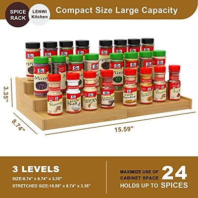 3 Tier Bamboo Spice Rack Freestanding Expandable Seasoning Jars Shelf