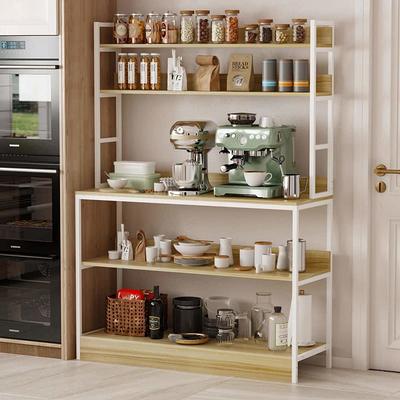 FUFU&GAGA 15.7 in. D Black Wood 5-Tiers Standing Baker's Racks with Storage Shelves Metal Frame Kitchen Organizer Rack