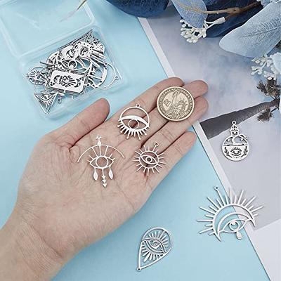 SUNNYCLUE 1 Box 20Pcs Tarot Style Stainless Steel Charms Evil Eye Charms  Hamsa Hand Lucky Charm