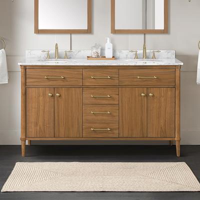 allen + roth Ronald 72-in Almond Toffee Undermount Double Sink Bathroom  Vanity with White Engineered Stone Top in Brown