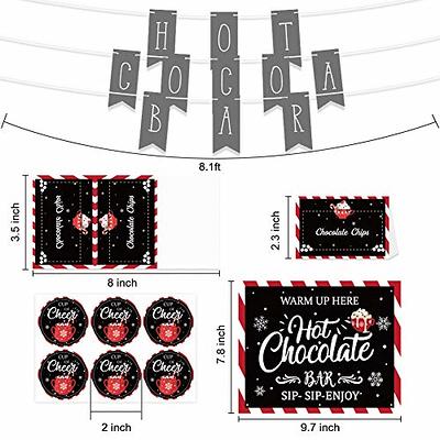  Hot Cocoa Bar Supplies Decoration, Hot Cocoa Bar Banner  Christmas Hot Chocolate Bar Supplies Cocoa Bar Sign Toppings Labels Cup  Tags for Winter Birthday Baby Shower Baby Its Cold Outside Decoration 