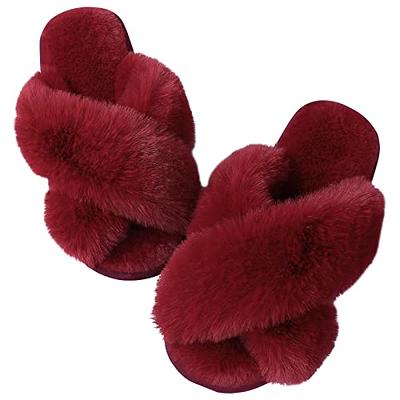  Ankis Womens Fuzzy Memory Foam Slippers Cross Band Cozy Plush  Home Slippers Fluffy Furry Open Toe House Shoes Indoor Outdoor Slide