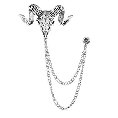 Vintage Animal Tassel Chain Pin Brooch for Men Women Rhinestone Collar  Chain Pin Punk Cool Sheep Eagle Tiger Lion Wolf Chain Pin Brooch for Men's  Corsage Pin Jewelry Gift (Silver Sheep) 