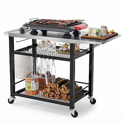 Three-Shelf Outdoor Grill Dining Cart Movable BBQ Trolley with Two Wheels Pizzello Color: Black/Stainless Steel