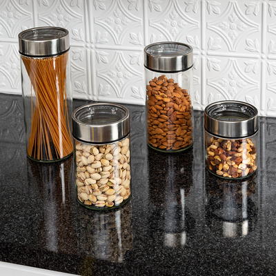 4pc Square Canister Sets for Kitchen Counter or Bathroom + Labels