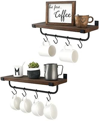 Mkono Mug Holder Wall Mounted Coffee Mug Rack Set of 2 Rustic Floating  Shelf for Coffee Bar Accessories Wood Tea Cup Hooks Hanger for Organizing  Cooking Utensils, Home Kitchen Decor, Brown 