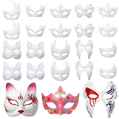 12 Pcs Halloween Blank White Full Face Mask, DIY Craft Blank Mask Painting Paper Masks, Masquerade Dance Mask, Blank Cosplay Costume Masks for Mardi