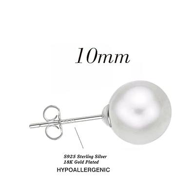 Gold Plated Classic White Simulated Pearl Screw Back Earrings for Girls