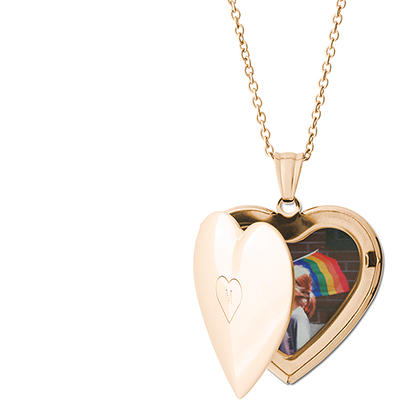 Locket Necklaces: Monogram Trio, Rose Gold, Heart, Engraved Front, Gray by Shutterfly