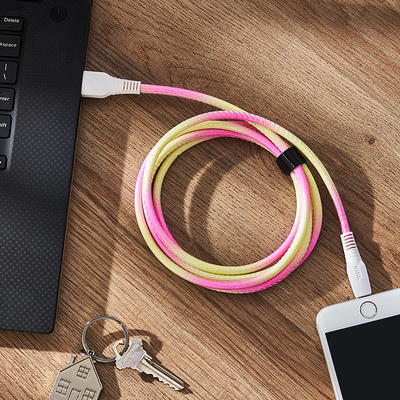 onn. Lightning to USB Cable, Pink, 3 ft 