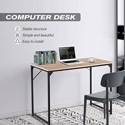 Coleshome Small Computer Desks 39 inch Study Writing Table for Home Office, Modern Simple Style PC Gaming Desks, Black and Rustic Brown, Natural, Size