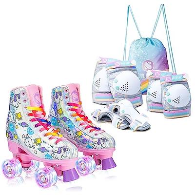 SULIFEEL Rainbow Roller Skates for Kids Size J13 with Adjustable