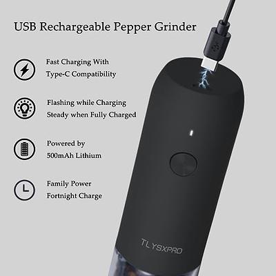 Rechargeable Electric Salt and Pepper Grinder Set - Built-in 500mAh Battery - Automatic Peppercorn and Sea Salt Spice Mill & Shakers Set