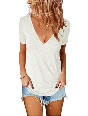 Topstype Women's Deep V Neck Tops Casual Low Cut Short Sleeve Shirts(Deep V  Neck Blue,Small,Small) at  Women's Clothing store