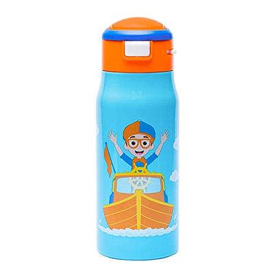 Zak Designs Blippi 14 oz Double Wall Vacuum Insulated Thermal Kids Water Bottle, 18/8 Stainless Steel, FlipUp Straw Spout, Locking Spout Cover