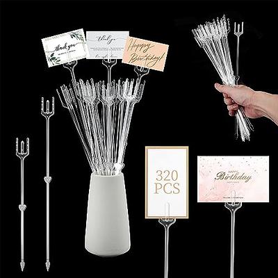 CCINEE 100pcs Plastic Floral Pick Card Holders Clear Fork Shaped