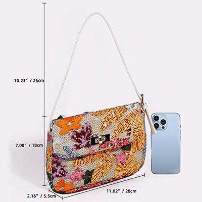 OWGSEE Straw Beach Bag, Small Straw Purse for Women Summer Woven Beach Bag  Shoulder Crossbody Bags Handbag for Vacation