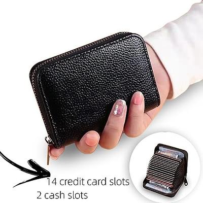 PEIQICHU Black Credit Card Holder Wallet 12 Slots +2 Cash Slots Soft PU  Leather Zipper Card Case Card With Keychain Men Women Gift RFID Blocking  Small Wallet for ID Credit Cards - Yahoo Shopping