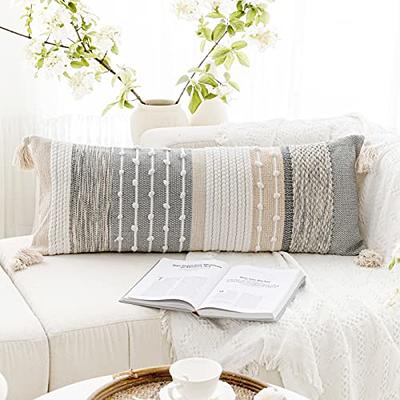 BlissBlush Gray Decorative Lumbar Pillow Cover 14x36, Boho Long Throw  Pillow for Bed, Accent Lumbar Throw Pillow Case, Modern Farmhouse 14 x 36