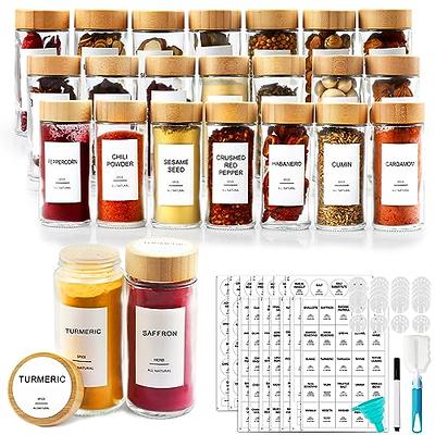 Glass Spice Jars with Label Set, Bamboo Lids & Funnel - Kitchen Airtight  Storage Jars with Lids - Spices and Seasonings Sets Organizer, Spice Glass