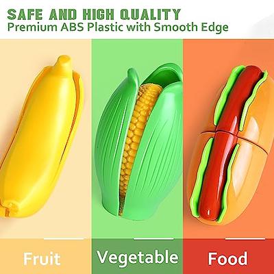 Cutting Food Play Set Barrel Toys, for Kids Pretend Kitchen Toys Cutting Fruits Vegetables Toy with Knives, Cutting Board, Plates, Storage Container