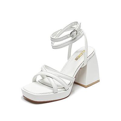 Chunky Heeled White Wedding Shoes Women